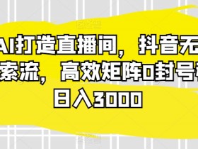 利用AI打造直播间，抖音无人蓝海搜索流，高效矩阵0封号稳定日入3000