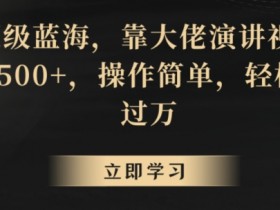 超级蓝海，靠大佬演讲视频，日入500+，操作简单，轻松月入过万【揭秘】