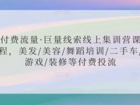付费流量·巨量线索线上集训营课程，美发/美容/舞蹈培训/二手车/游戏/装修等付费投流