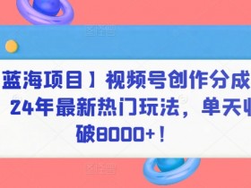 【蓝海项目】视频号创作分成计划，24年最新热门玩法，单天收益破8000+！【揭秘】
