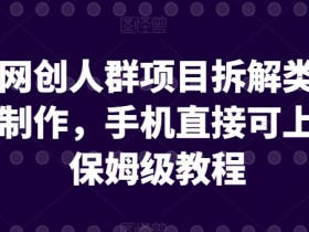 引流网创人群项目拆解类视频如何制作，手机直接可上手，保姆级教程【揭秘】