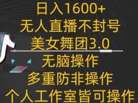 日入1600+，不封号无人直播美女舞团3.0，无脑操作多重防非操作，个人工作制皆可操作【揭秘】