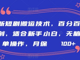最新短剧搬运技术，百分百过原创，适合新手小白，无脑简单操作，月保底2000+【揭秘】