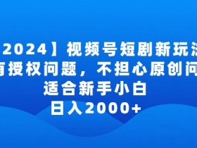 2024视频号短剧玩法，没有授权问题，不担心原创问题，适合新手小白，日入2000+【揭秘】