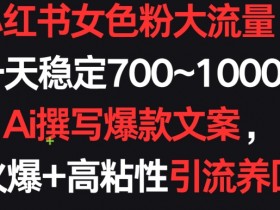 小红书女色粉大流量，一天稳定700~1000+  Ai撰写爆款文案，条条火爆+高粘性引流养回头客【揭秘】