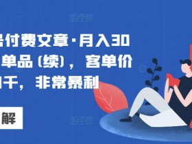 某公众号付费文章·月入30万的暴利单品(续)，客单价三四千，非常暴利