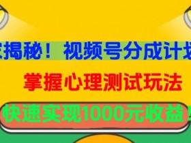 独家揭秘！视频号分成计划曝光，掌握心理测试玩法，快速实现1000元收益【揭秘】