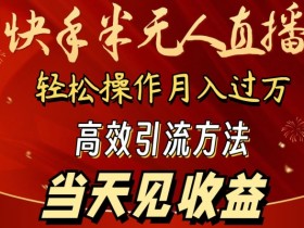 2024快手半无人直播，简单操作月入1W+ 高效引流当天见收益【揭秘】