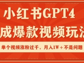 小红书GPT4生成爆款视频玩法，单个视频涨粉过千，月入1W+不是问题【揭秘】