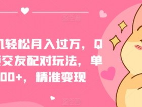 一部手机轻松月入过万，QQ短视频交友配对玩法，单日吸粉200+，精准变现【揭秘】