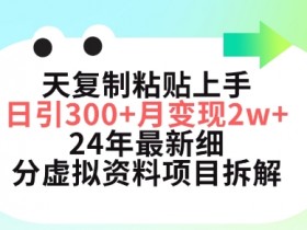 三天复制粘贴上手日引300+月变现五位数，小红书24年最新细分虚拟资料项目拆解【揭秘】