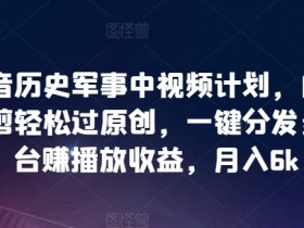 抖音历史军事中视频计划，自动混剪轻松过原创，一键分发多平台赚播放收益，月入6k【揭秘】