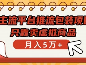 主流平台推流包装项目，只靠卖虚拟商品月入5万+【揭秘】