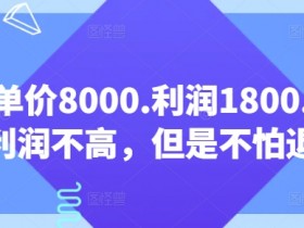 客单价8000.利润1800.虽然利润不高，但是不怕退货【付费文章】