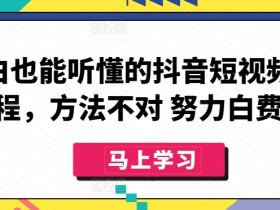 小白也能听懂的抖音短视频课程，方法不对 努力白费
