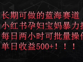 长期可做的蓝海赛道，小红书孕妇宝妈暴力拉新玩法，每日两小时可批量操作，单日收益500+【揭秘】