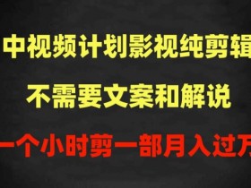 中视频计划影视纯剪辑，不需要文案和解说，一个小时剪一部，100%过原创月入过万【揭秘】