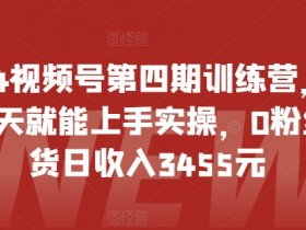 2024视频号第四期训练营，新手一天就能上手实操，0粉丝带货日收入3455元