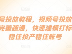 视频号投放教程，​视频号投放基础认知完善疏通，快速建模打标签，稳住投产稳住账号