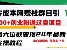 零成本网创群日引300+创业粉，卖项目月六位数变现，门槛低好上手，24年最新实操教程【揭秘】