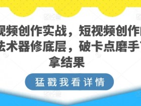 短视频创作实战，短视频创作的道法术器修底层，破卡点磨手艺拿结果