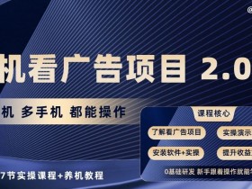 手机看广告项目2.0，单机多手机都能操作，7节实操课程+养机教程【揭秘】