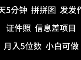 每天5分钟，拼拼图发发作品，证件照信息差项目，小白可做【揭秘】