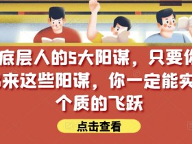 锁死底层人的5大阳谋，只要你能识别出来这些阳谋，你一定能实现一个质的飞跃【付费文章】