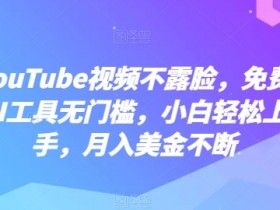 YouTube视频不露脸，免费AI工具无门槛，小白轻松上手，月入美金不断【揭秘】