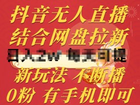 抖音无人直播，结合网盘拉新，新玩法不违规不断播，0粉有手机就能做【揭秘】