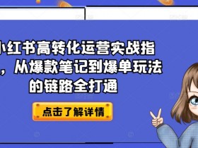 小红书高转化运营实战指南，从爆款笔记到爆单玩法的链路全打通