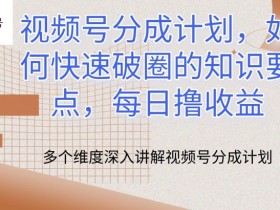 视频号分成计划，如何快速破圈的知识要点，每日撸收益【揭秘】