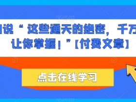 他们说 “ 这些通天的绝密，千万不能让你掌握! ”【付费文章】
