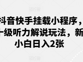0粉抖音快手挂载小程序，中文十级听力解说玩法，新手小白日入2张