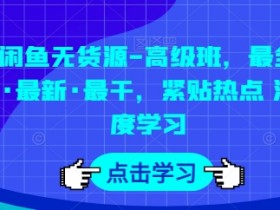 闲鱼无货源-高级班，最全·最新·最干，紧贴热点 深度学习
