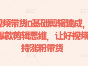 短视频带货0基础剪辑速成，掌握爆款剪辑思维，让好视频加持涨粉带货