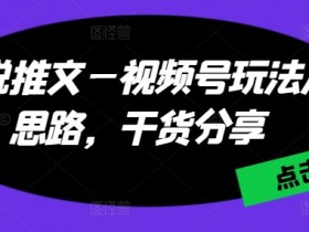 小说推文—视频号玩法及思路，干货分享