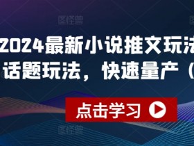 2024最新小说推文玩法，今日话题玩法，快速量产(快剪)