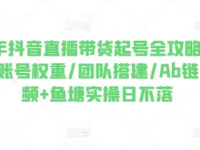 2024年抖音直播带货起号全攻略，0粉起号/账号权重/团队搭建/Ab链+短视频+鱼塘实操日不落