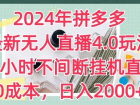 2024年拼多多最新无人直播4.0玩法，24小时不间断自动运行直播，0成本，日入2k【揭秘】