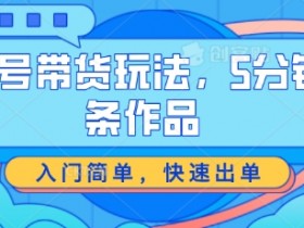 视频号带货玩法，5分钟一条作品，入门简单，快速出单【揭秘】