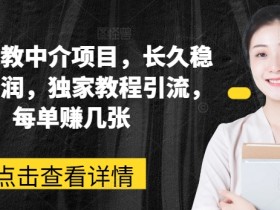 网课家教中介项目，长久稳定高利润，独家教程引流，每单赚几张