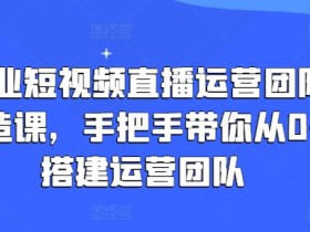企业短视频直播运营团队打造课，手把手带你从0-1搭建运营团队