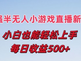 最强半无人直播小游戏新风口，小白也能轻松上手，每日收益5张【揭秘】
