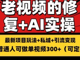 修复老视频的玩法，搬砖+引流的变现(可持久)，单条收益300+【揭秘】