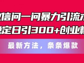 微信问一问暴力引流术，稳定日引300+创业粉，最新方法，条条爆款【揭秘】