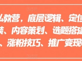 小红书私教营，底层逻辑、定位赛道、账号包装、内容策划、选题搭建、爆款创作、涨粉技巧、推广变现等等