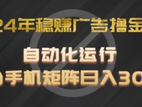 2024年稳赚广告撸金项目，全程自动化运行，单台手机就可以矩阵操作，日入300+【揭秘】