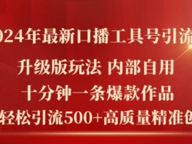 2024年最新升级版口播工具号引流法，十分钟一条爆款作品，日引流500+高质量精准创业粉