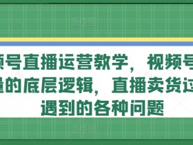 视频号直播运营教学，视频号直播流量的底层逻辑，直播卖货过程中遇到的各种问题
